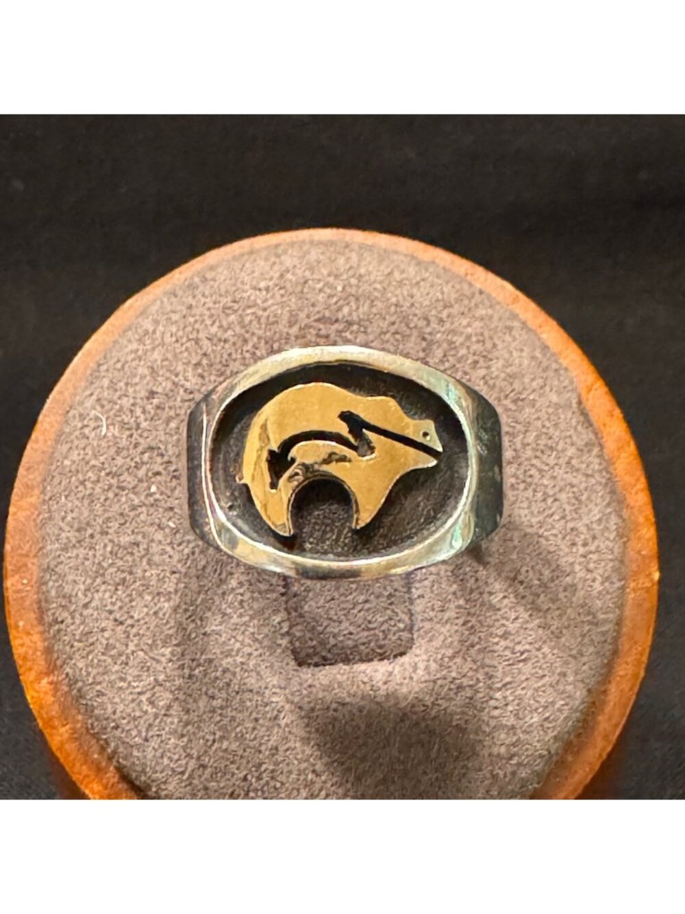 Sterling Silver & 14k Gold M. M. Rogers Navajo Bear Design Ring Size 6.25